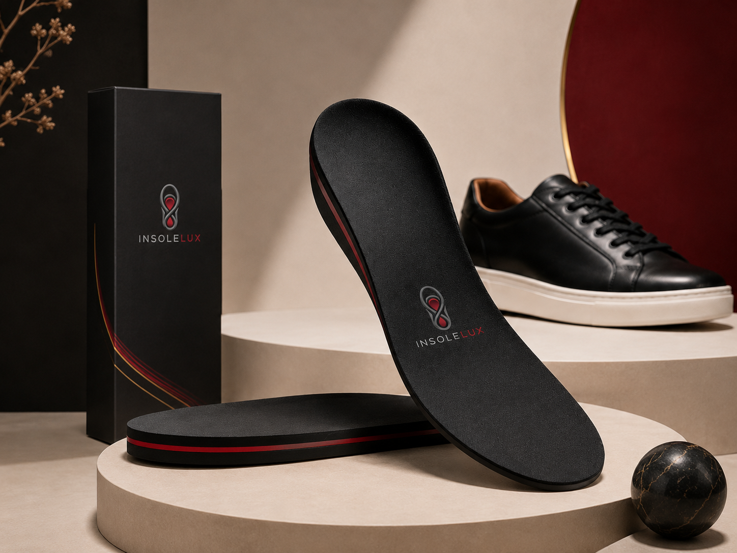 Premium height increase insole for men with packaging and black sneaker