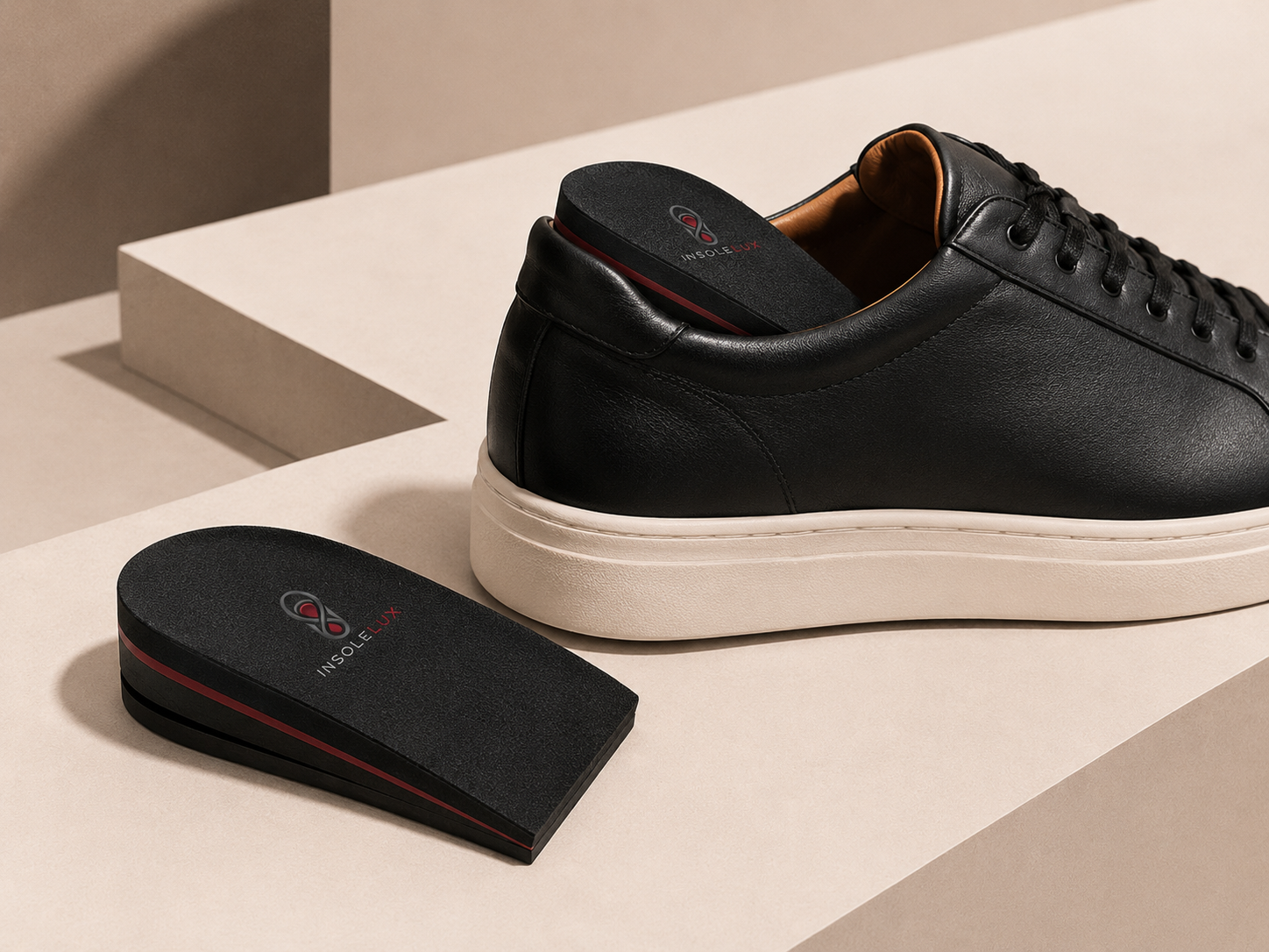 Height insole fitting inside a men's sneaker