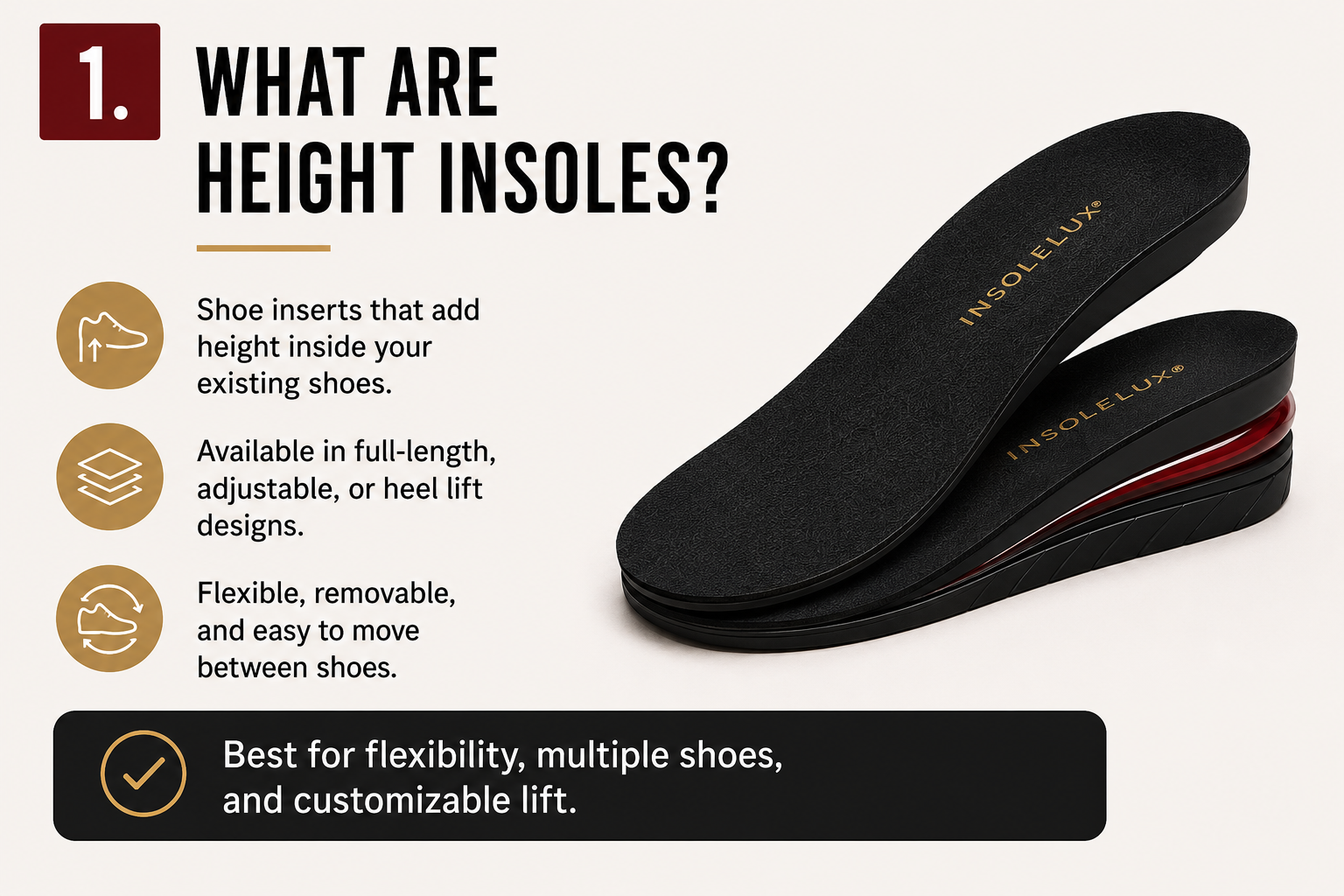 Hidden height insoles vs elevator shoes comparison overview