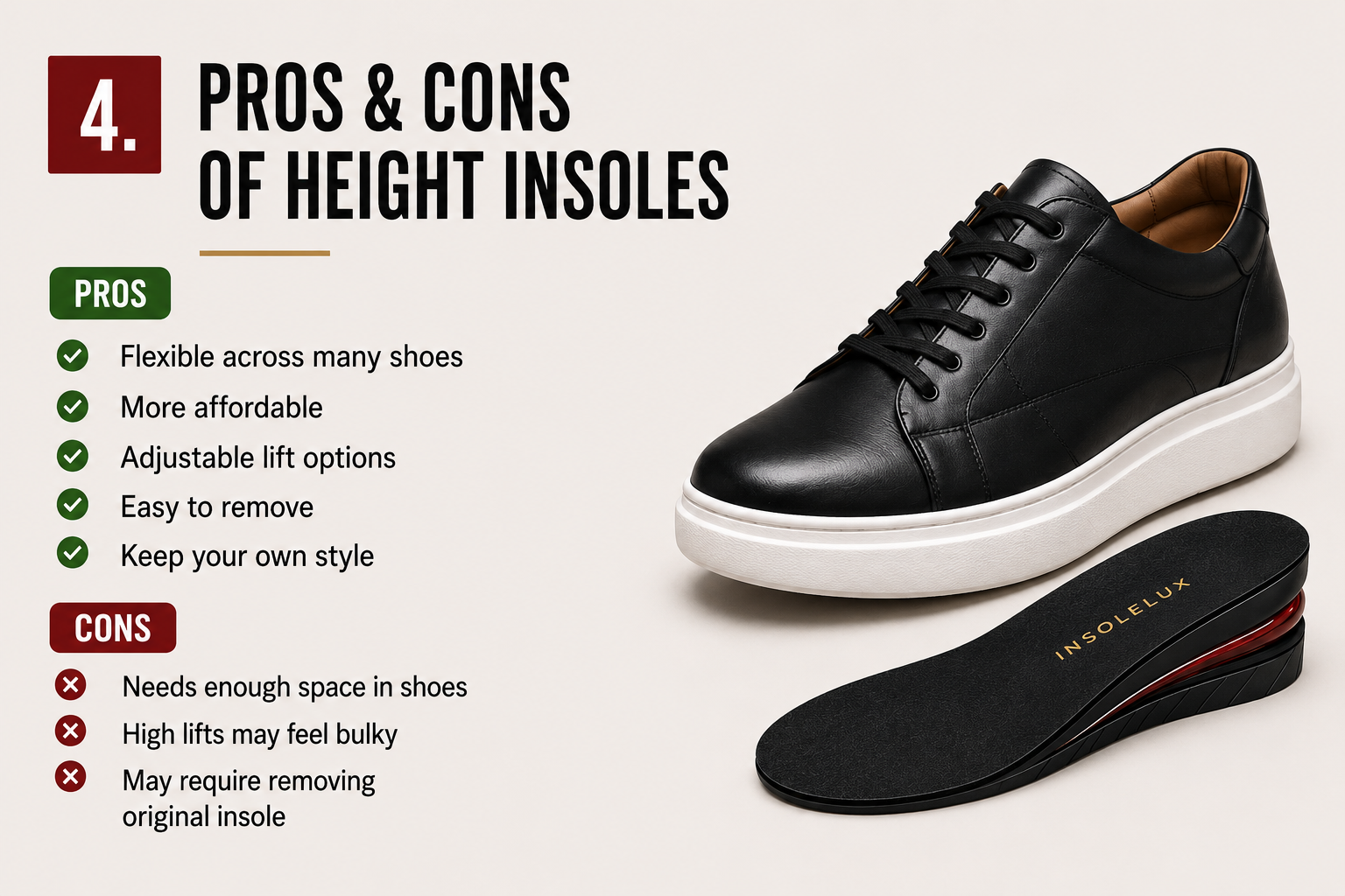 Height insoles vs elevator shoes comparison table