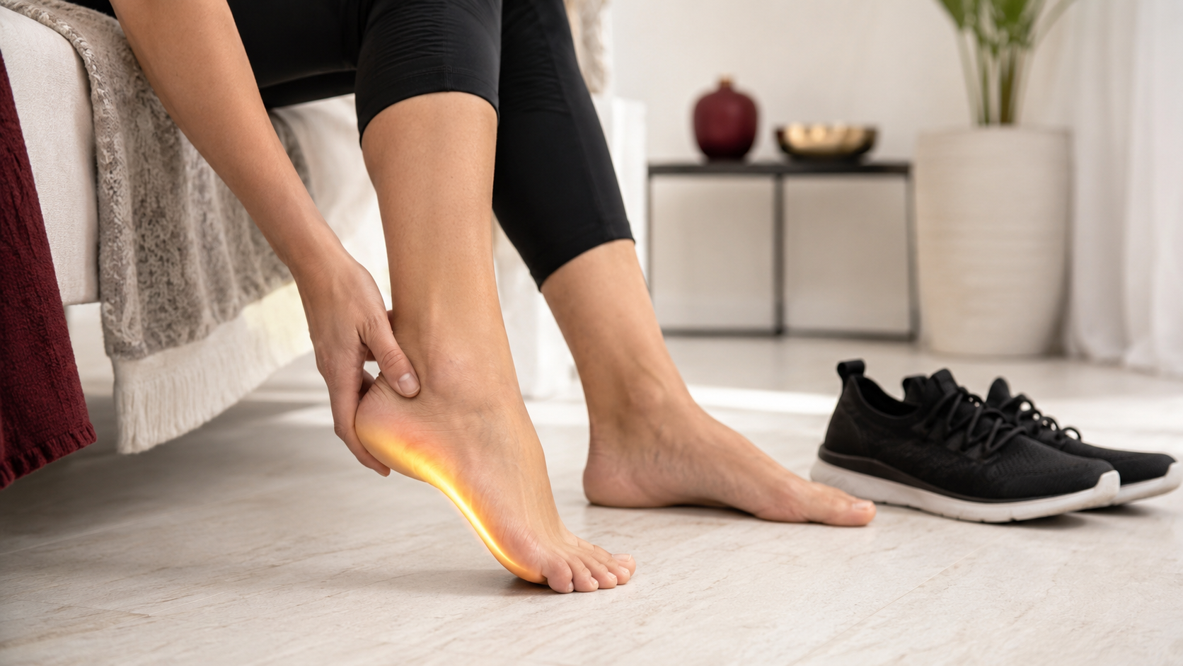 Plantar fasciitis heel pain along the bottom of the heel and arch