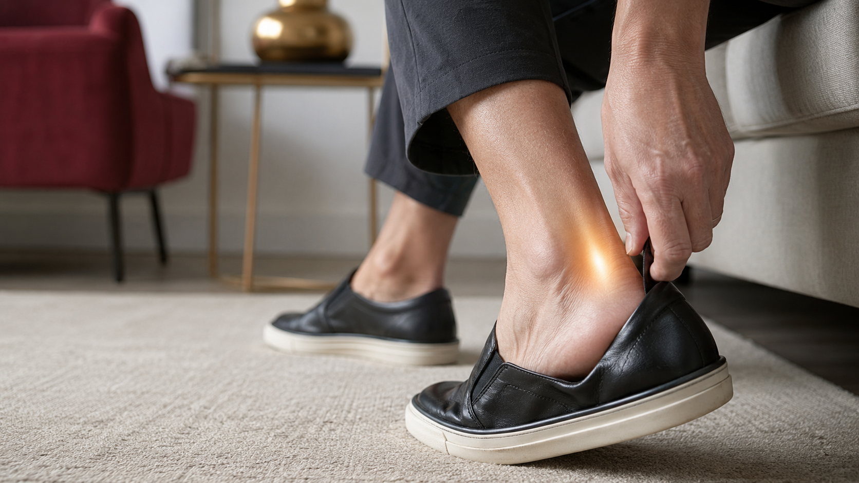 Heel bursitis pain near the back of the heel and Achilles tendon