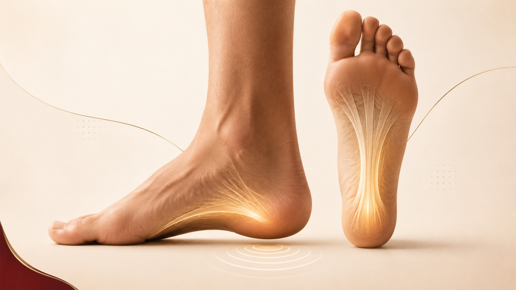 Plantar fascia heel and arch area highlighted for recovery