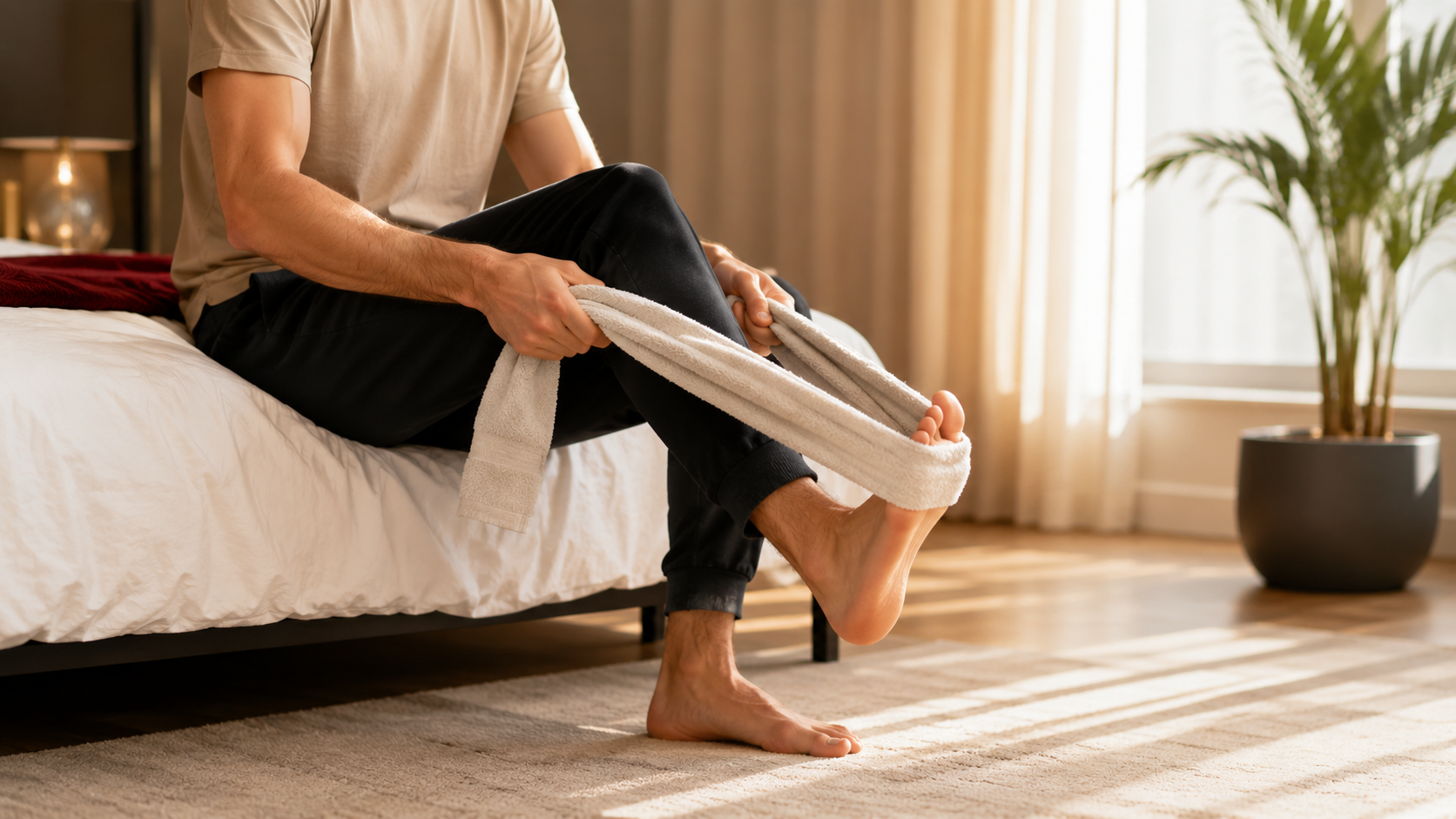 Gentle morning stretch for plantar fasciitis recovery