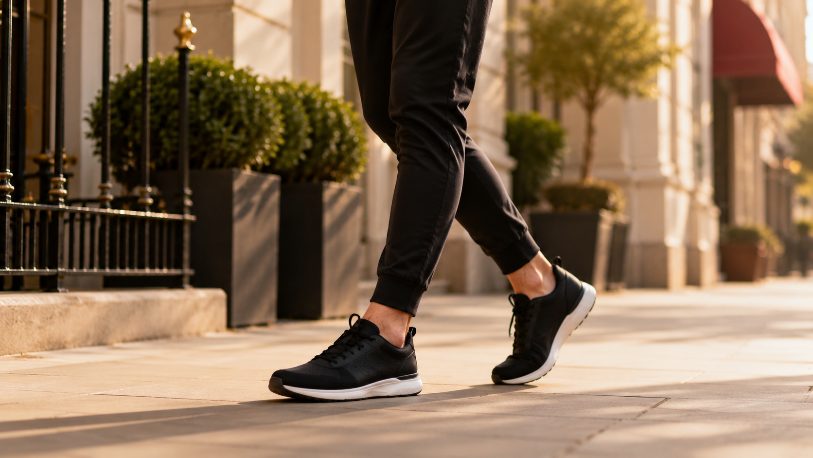 Walking with supportive shoes during plantar fasciitis recovery