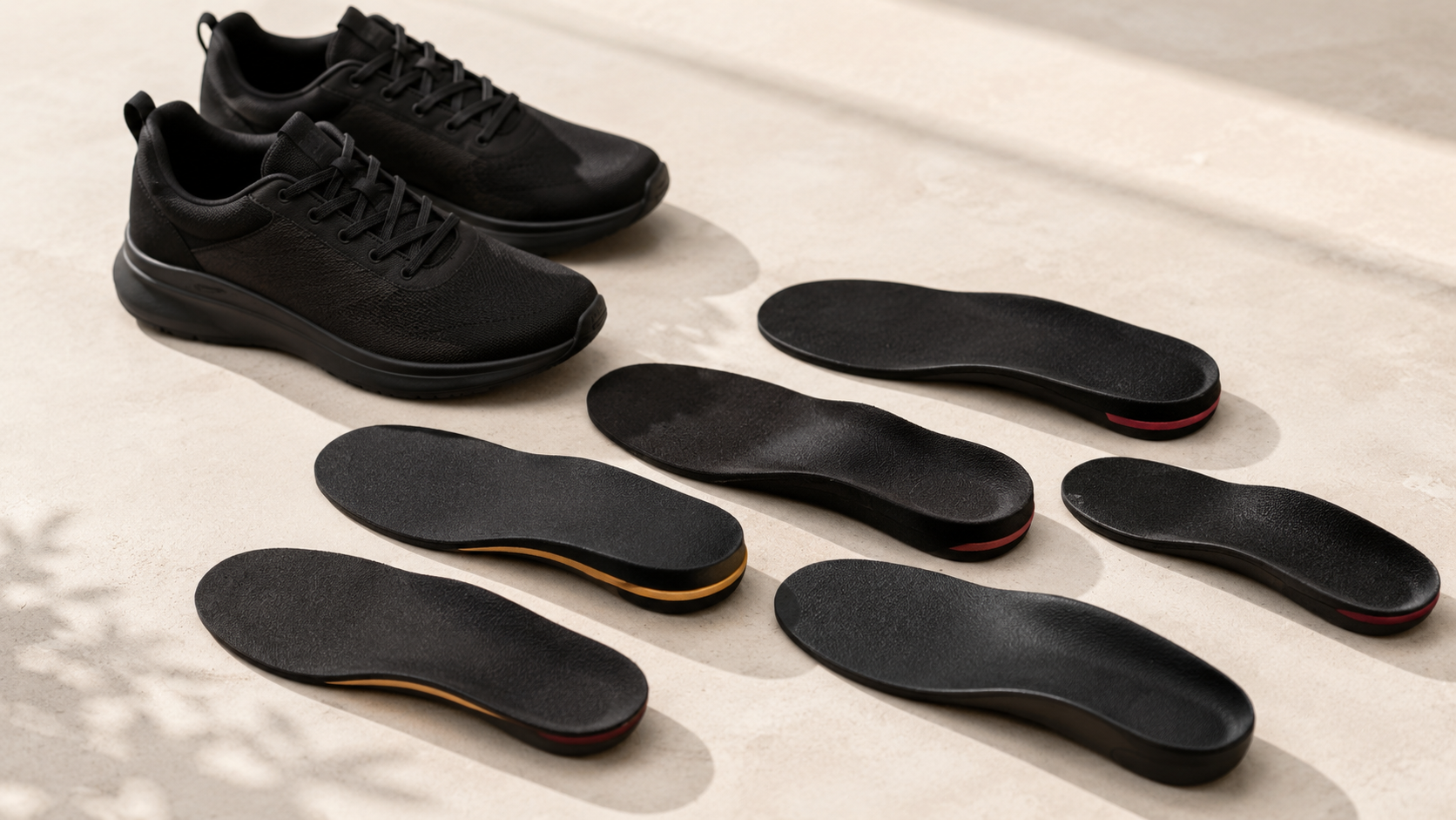 Different insole shapes and arch support levels for plantar fasciitis