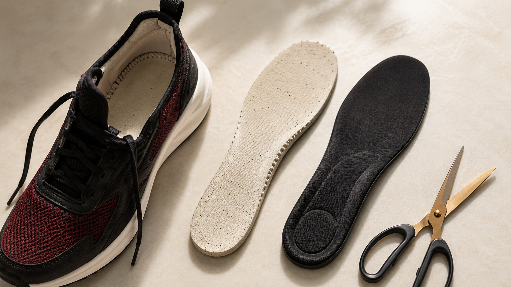 Matching plantar fasciitis insoles with shoes and removable factory insoles